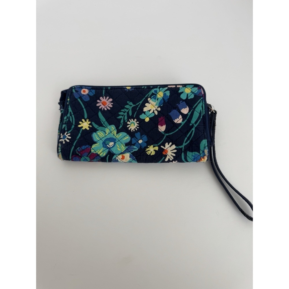 Vera Bradley Floral Navy Wristlet Wallet with Zippered Pouch for Women